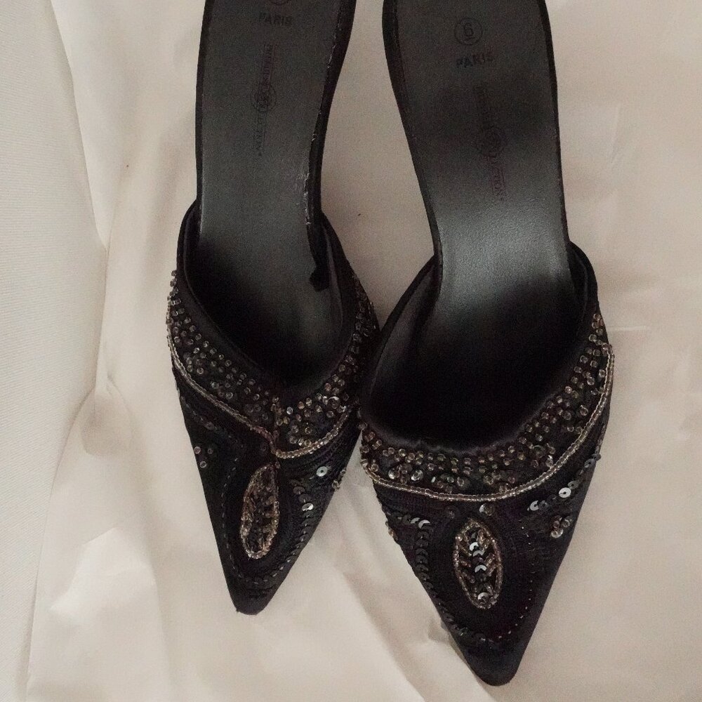 Vintage Glam Premier Collection Paris Black Beaded Kitten Heels – Size 6